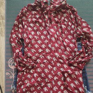 Maroon Horse-Print Ruffled Romper — Women’s Size S — Very Good Condition